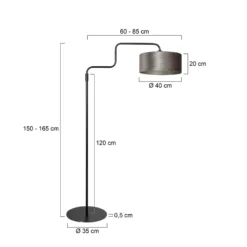 Lámpara de pie Bloeba, negro/plata, altura 165 cm, terciopelo