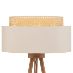 Lámpara de pie Boho, blanco/madera, tela/ratán/madera, 140 cm