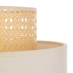 Lámpara de pie Boho, blanco/madera, tela/ratán/madera, 140 cm