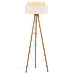 Lámpara de pie Boho, blanco/madera, tela/ratán/madera, 140 cm