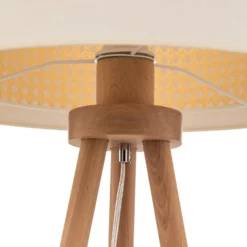Lámpara de pie Boho, blanco/madera, tela/ratán/madera, 140 cm