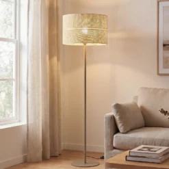 Lámpara de pie Calma, beige, rafia, altura 159 cm, E27
