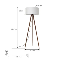 Lámpara de pie Charlia de Lindby, blanca, madera de nogal, altura 150 cm