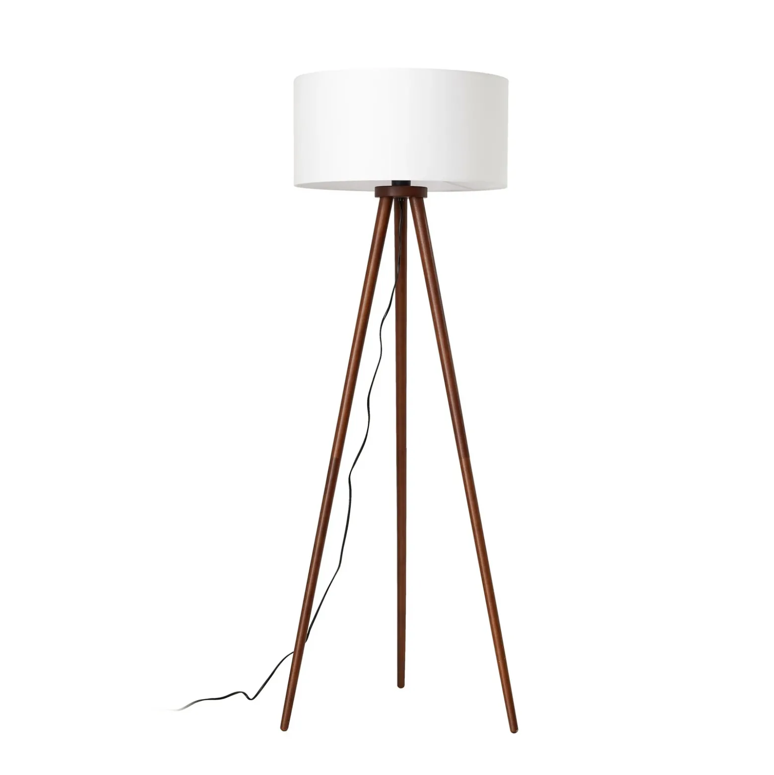 Lámpara de pie Charlia de Lindby, blanca, madera de nogal, altura 150 cm