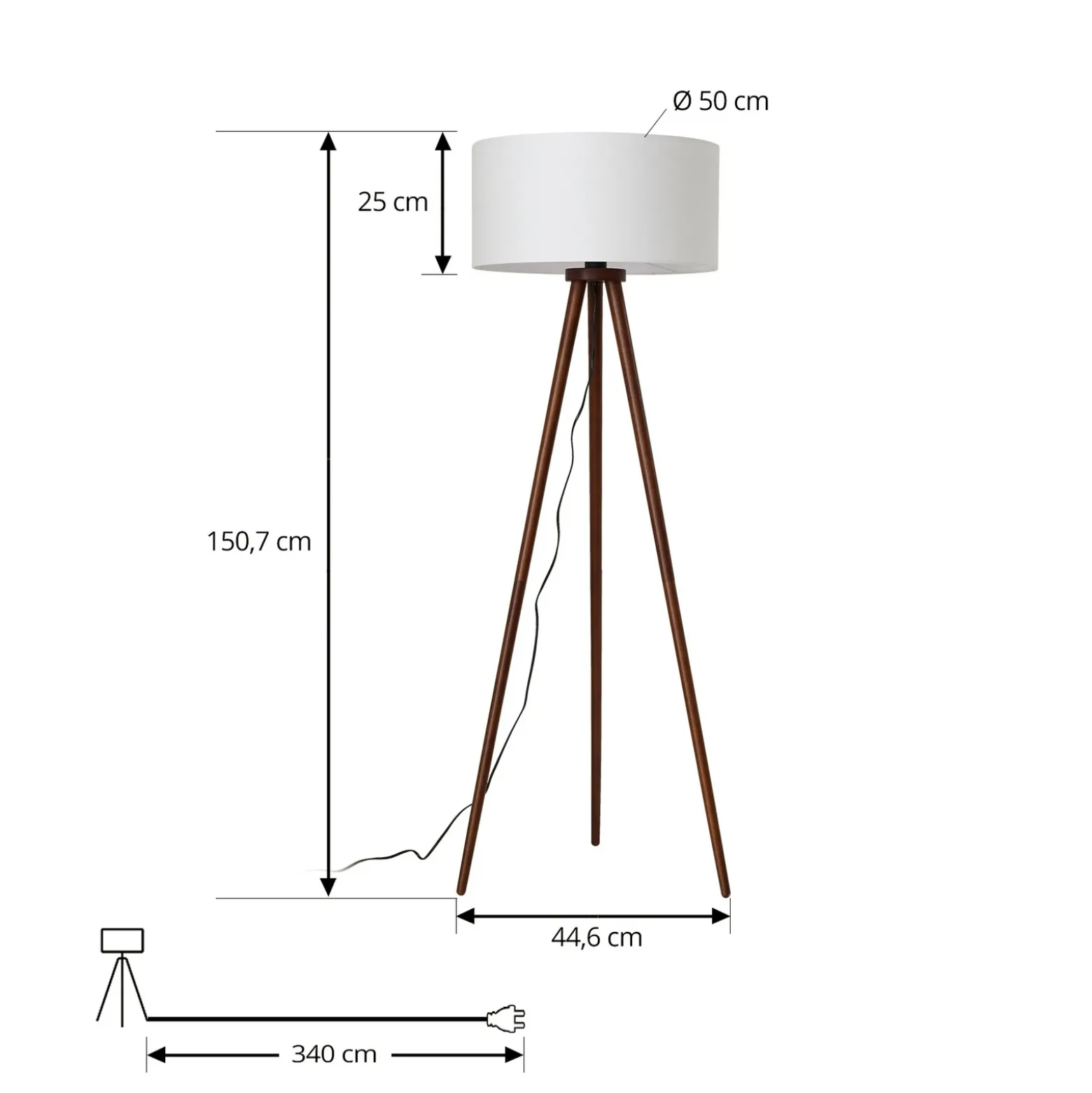 Lámpara de pie Charlia de Lindby, blanca, madera de nogal, altura 150 cm