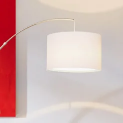 Lámpara de pie Clarie, blanca, color hierro, 180 cm, tela/metal