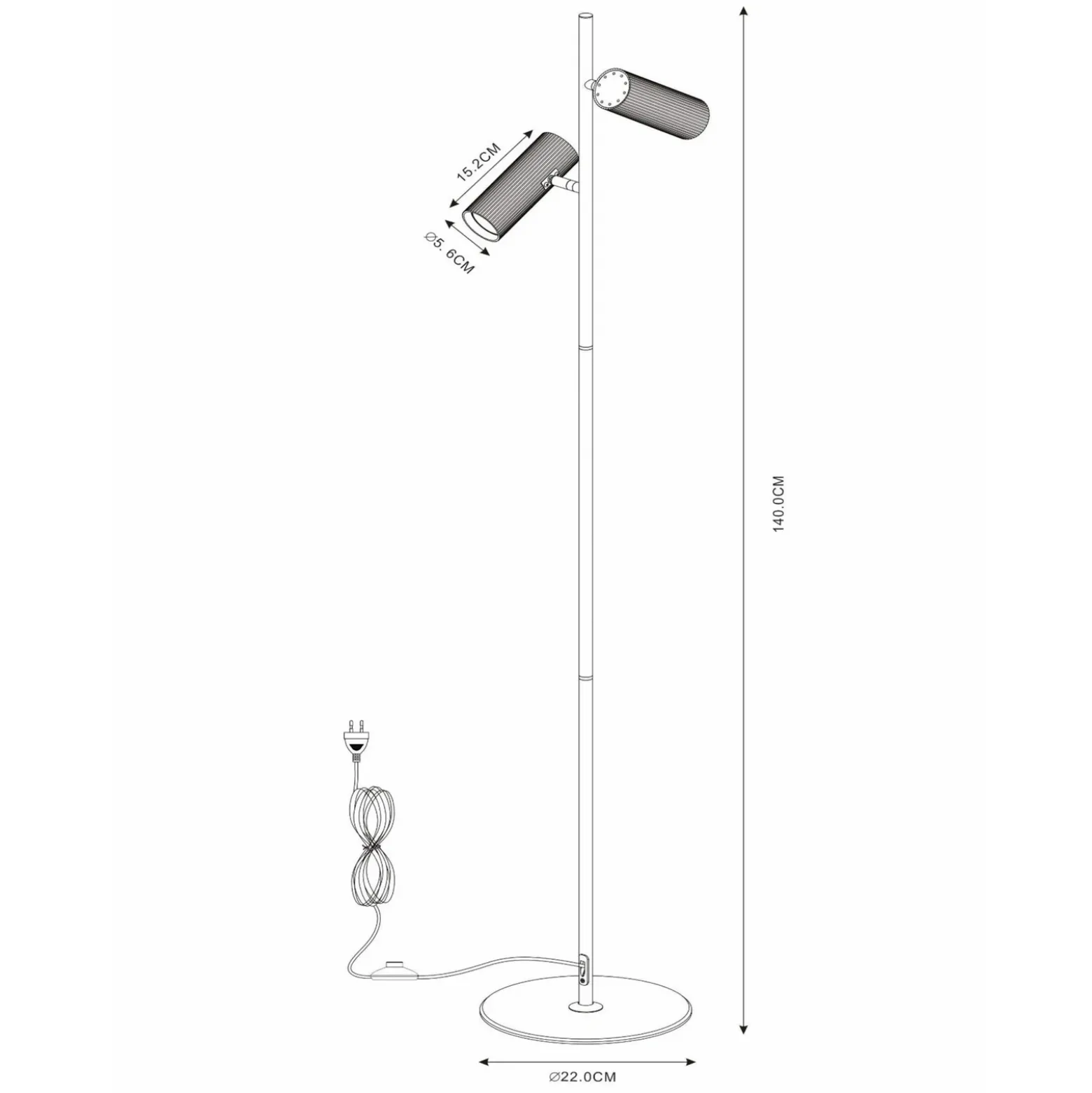 Lámpara de pie Club, regulable, blanca, metal, 140 cm, GU10