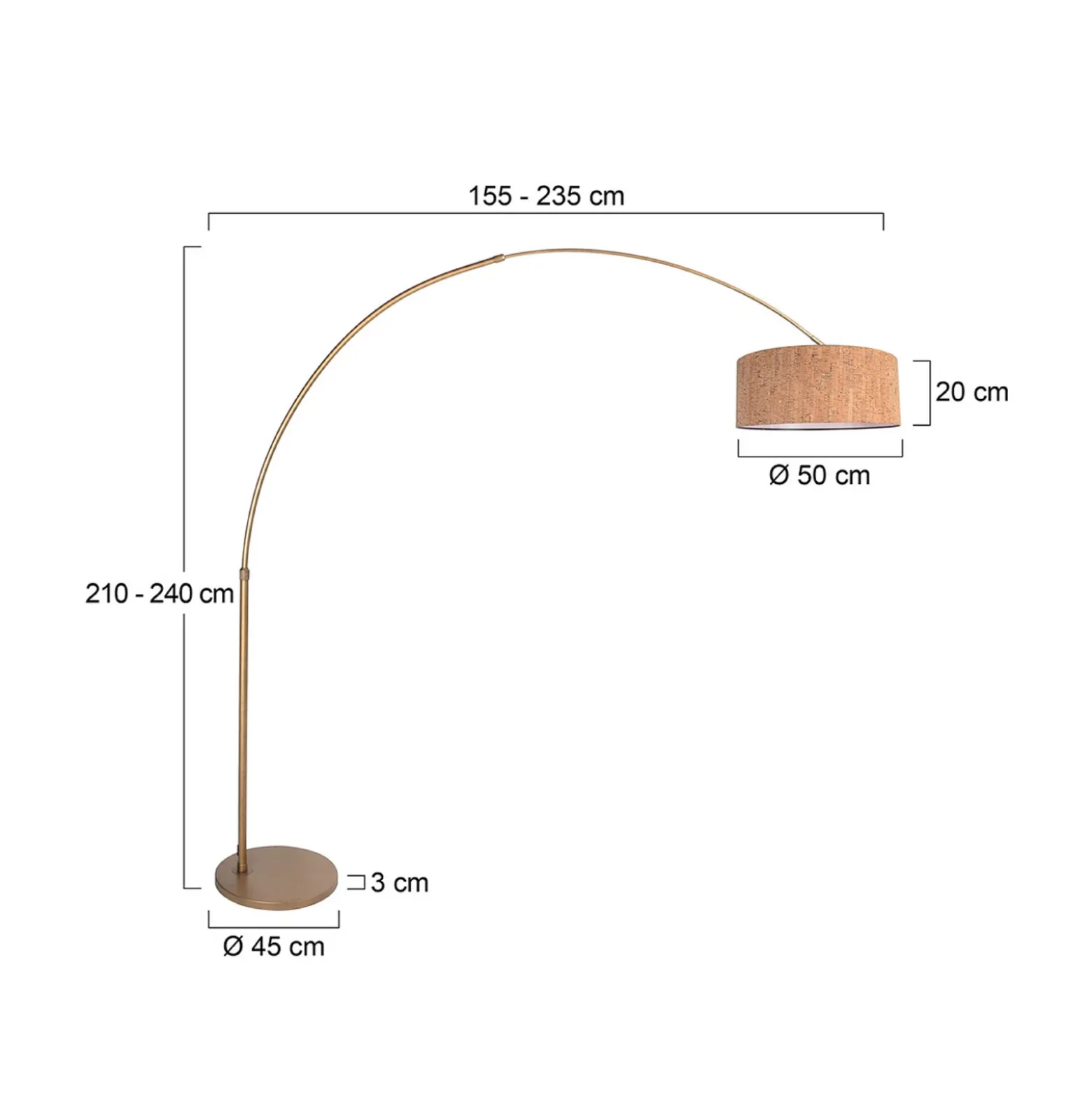 Lámpara de pie con arco Sparkled Light bronce/marrón 240 cm, corcho