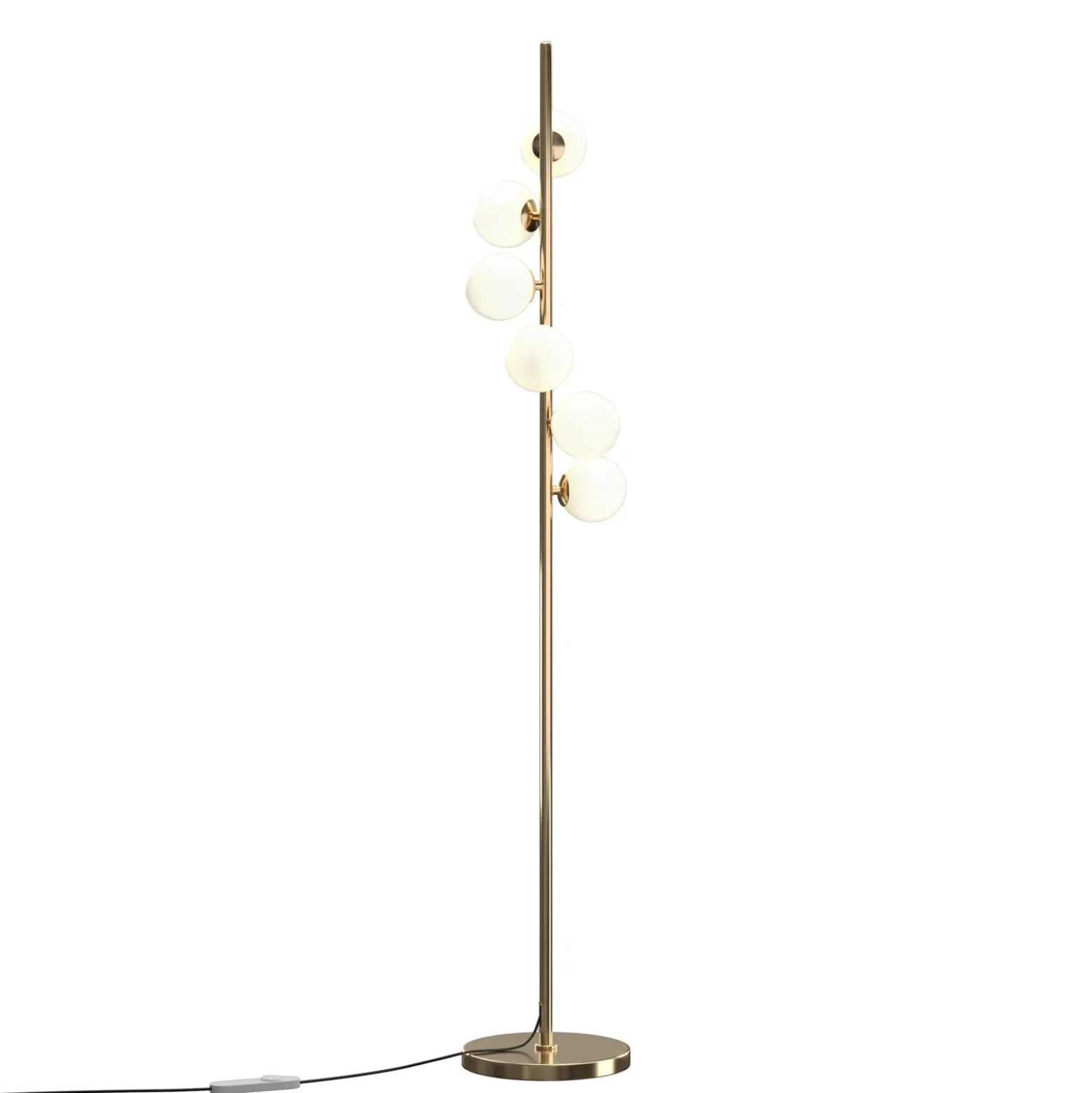 Lámpara de pie Dallas, dorado/blanco, altura 150 cm, 6 luces, atenuador