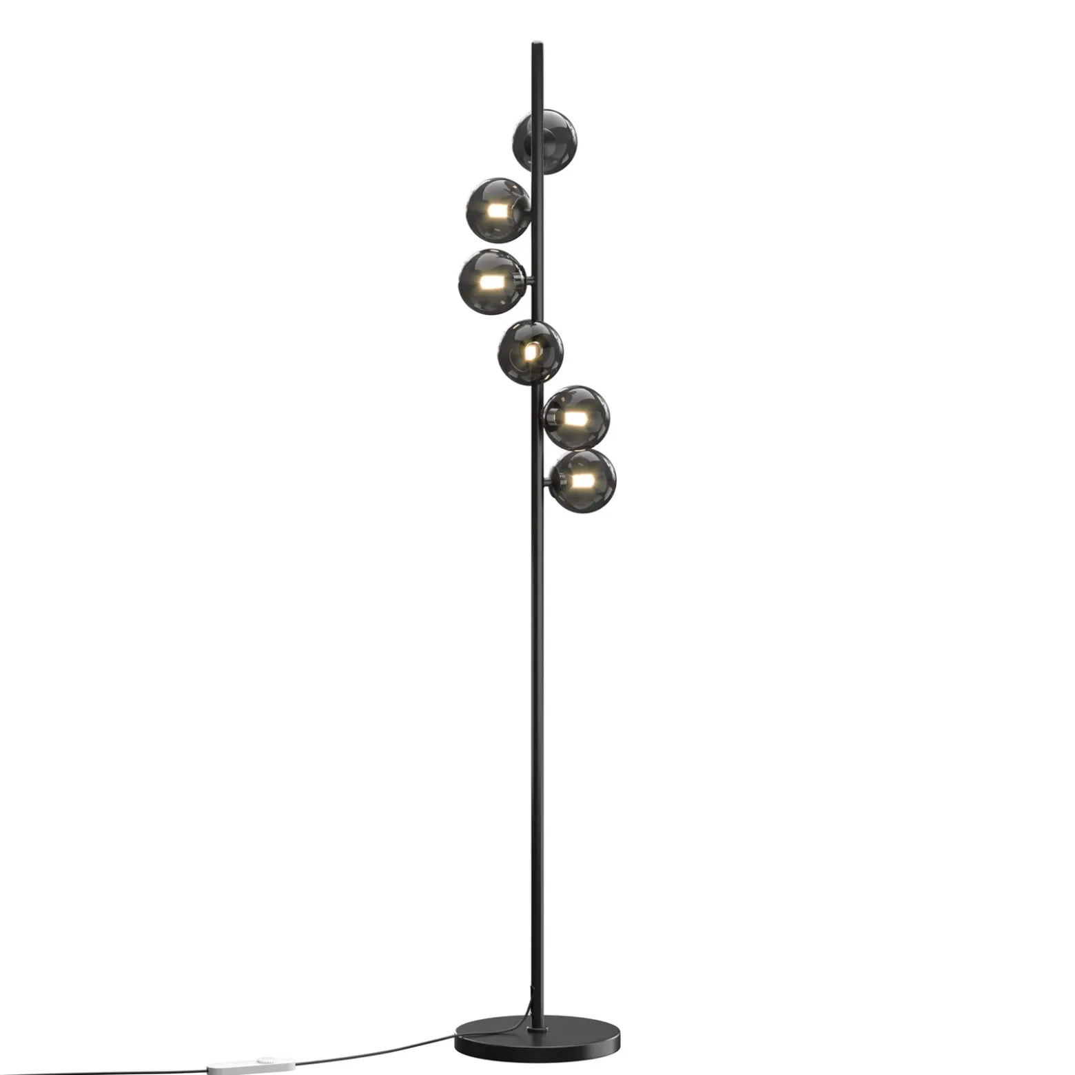Lámpara de pie Dallas, negro/negro, altura 150 cm, 6 luces, atenuador