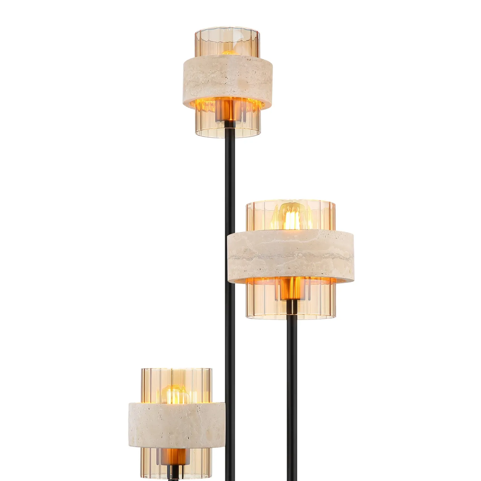 Lámpara de pie Daren, beige/ámbar/negro, 167 cm, 3 luces, E27