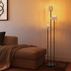 Lámpara de pie Daren, beige/ámbar/negro, 167 cm, 3 luces, E27