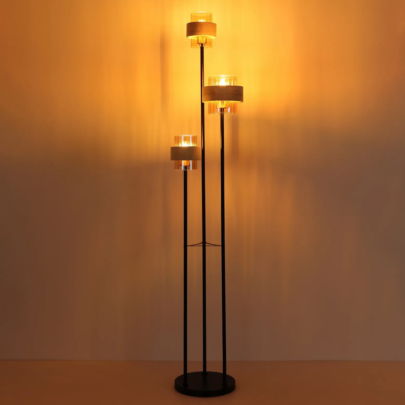 Lámpara de pie Daren, beige/ámbar/negro, 167 cm, 3 luces, E27