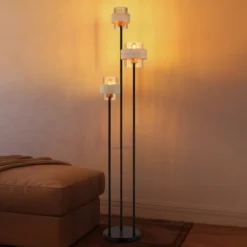 Lámpara de pie Daren, beige/ámbar/negro, 167 cm, 3 luces, E27