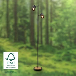 Lámpara de pie Duta, negro/madera clara, altura 160 cm Metal/madera