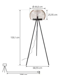 Lámpara de pie Ediz de Lindby, negra, madera, 159 cm de altura, E27