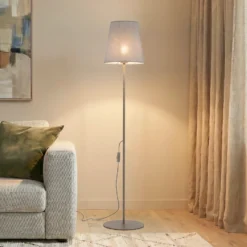 Lámpara de pie Elizabeth, color arena/beige, de lino, 152 cm de altura, E27