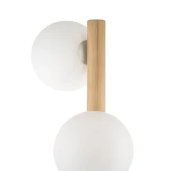 Lámpara de pie Estera, cristal opalino, marco de madera, 132 cm, 3 luces