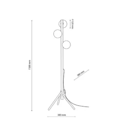 Lámpara de pie Estera, cristal opalino, marco de madera, 132 cm, 3 luces