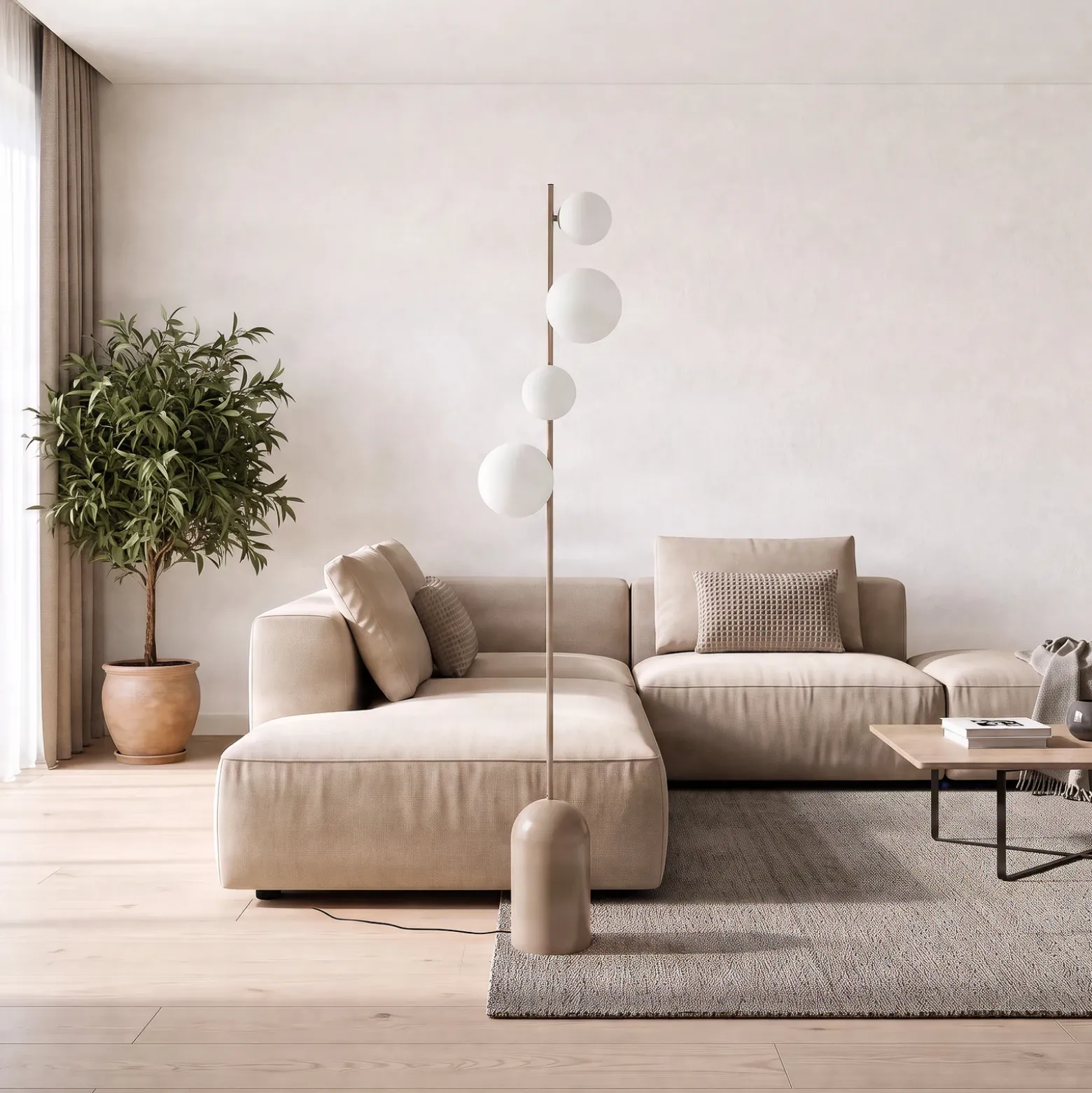 Lámpara de pie Etno LP4, beige, vidrio/acero, altura 140 cm, G9, G9