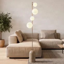 Lámpara de pie Etno LP4, beige, vidrio/acero, altura 140 cm, G9, G9