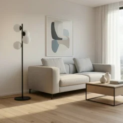 Lámpara de pie Faze, negro, cristal, altura 130 cm, 4 luces, E27