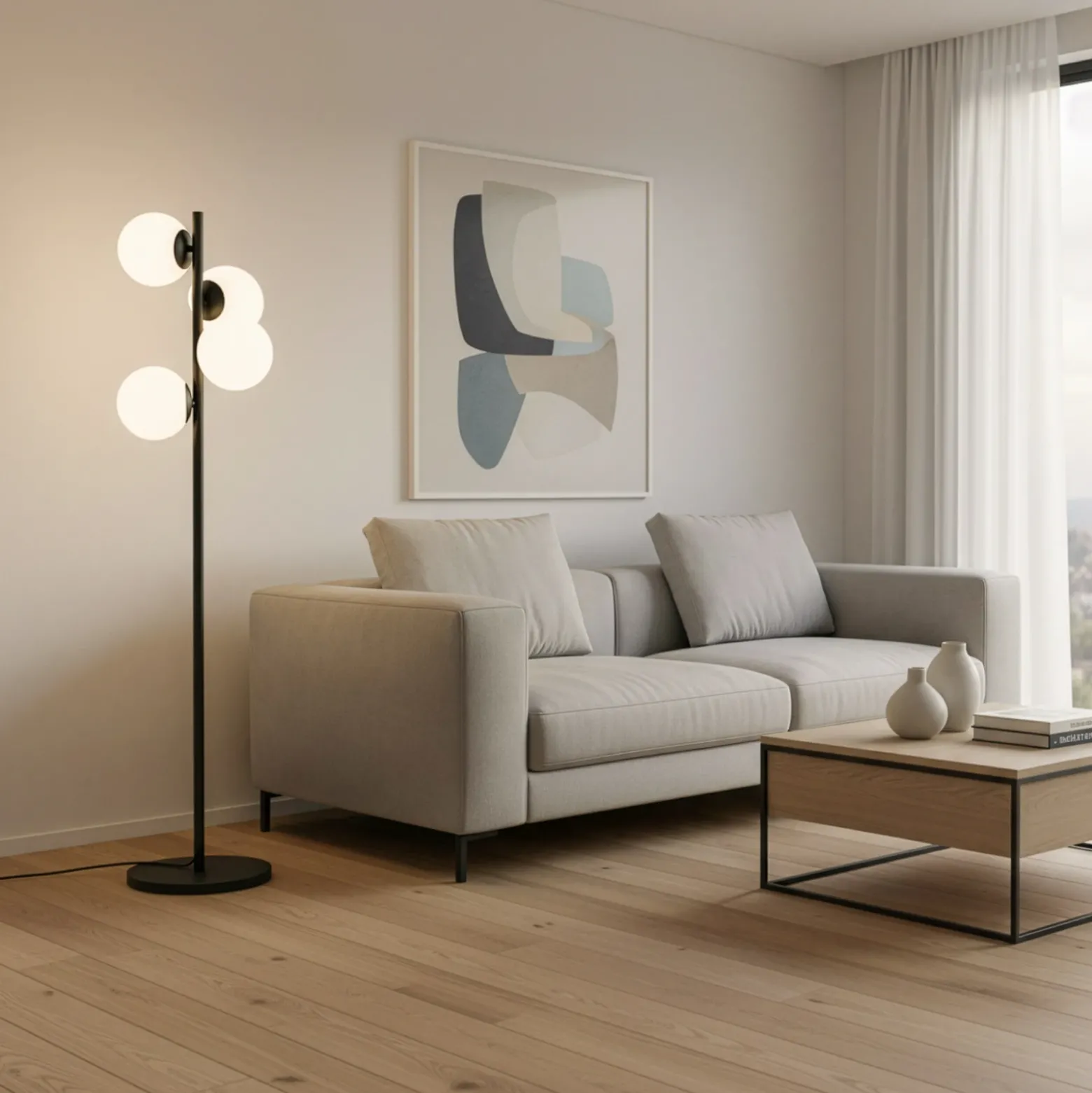 Lámpara de pie Faze, negro, cristal, altura 130 cm, 4 luces, E27