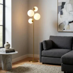 Lámpara de pie Fazli, dorada, cristal/metal, altura 162 cm, E14
