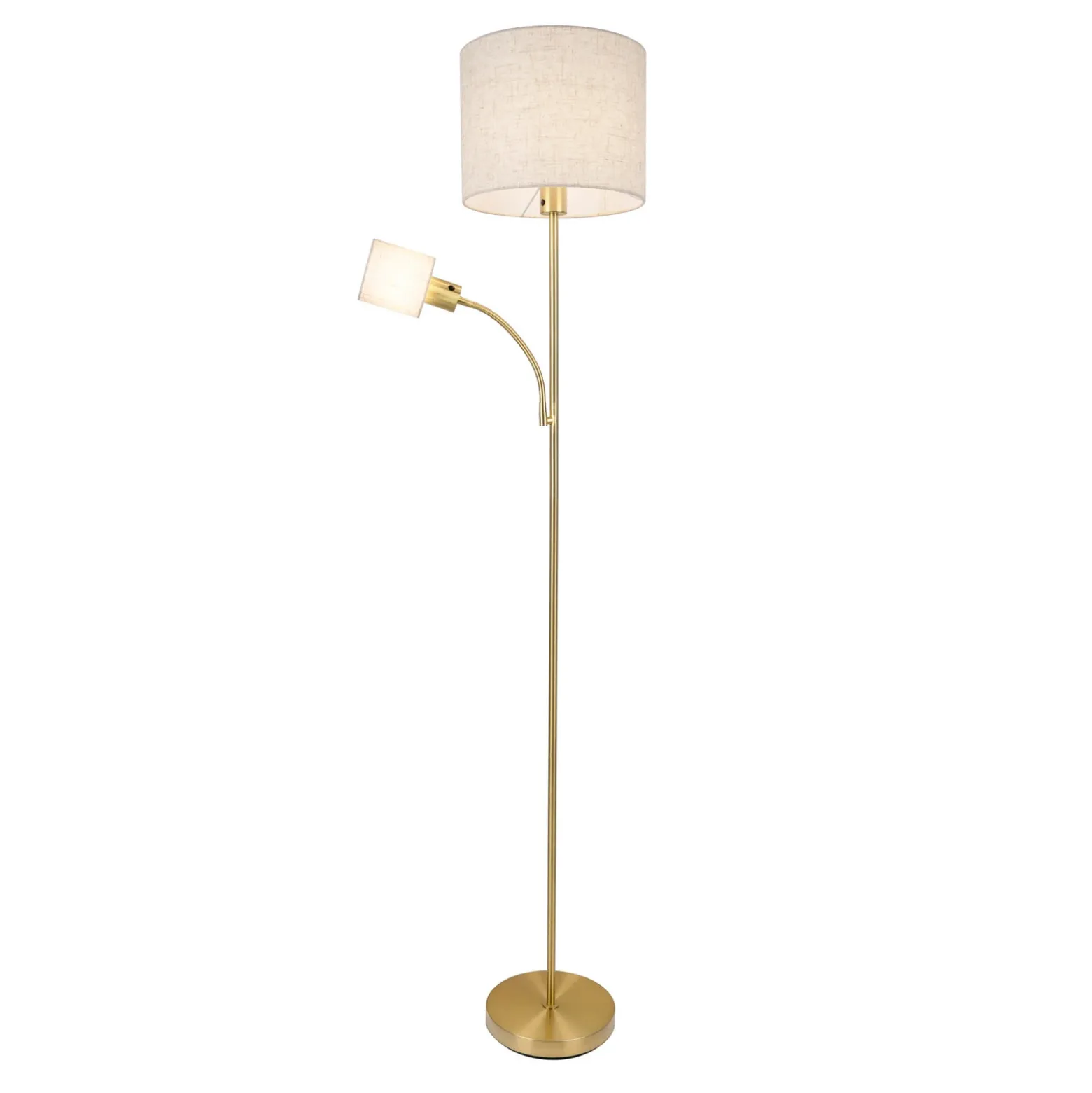 Lámpara de pie Filomena, beige/latón, textil, brazo de lectura, E27, E14