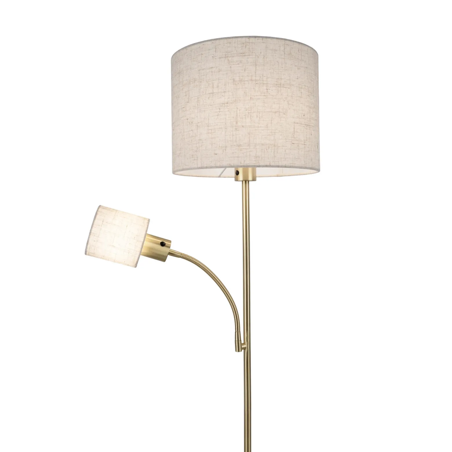 Lámpara de pie Filomena, beige/latón, textil, brazo de lectura, E27, E14