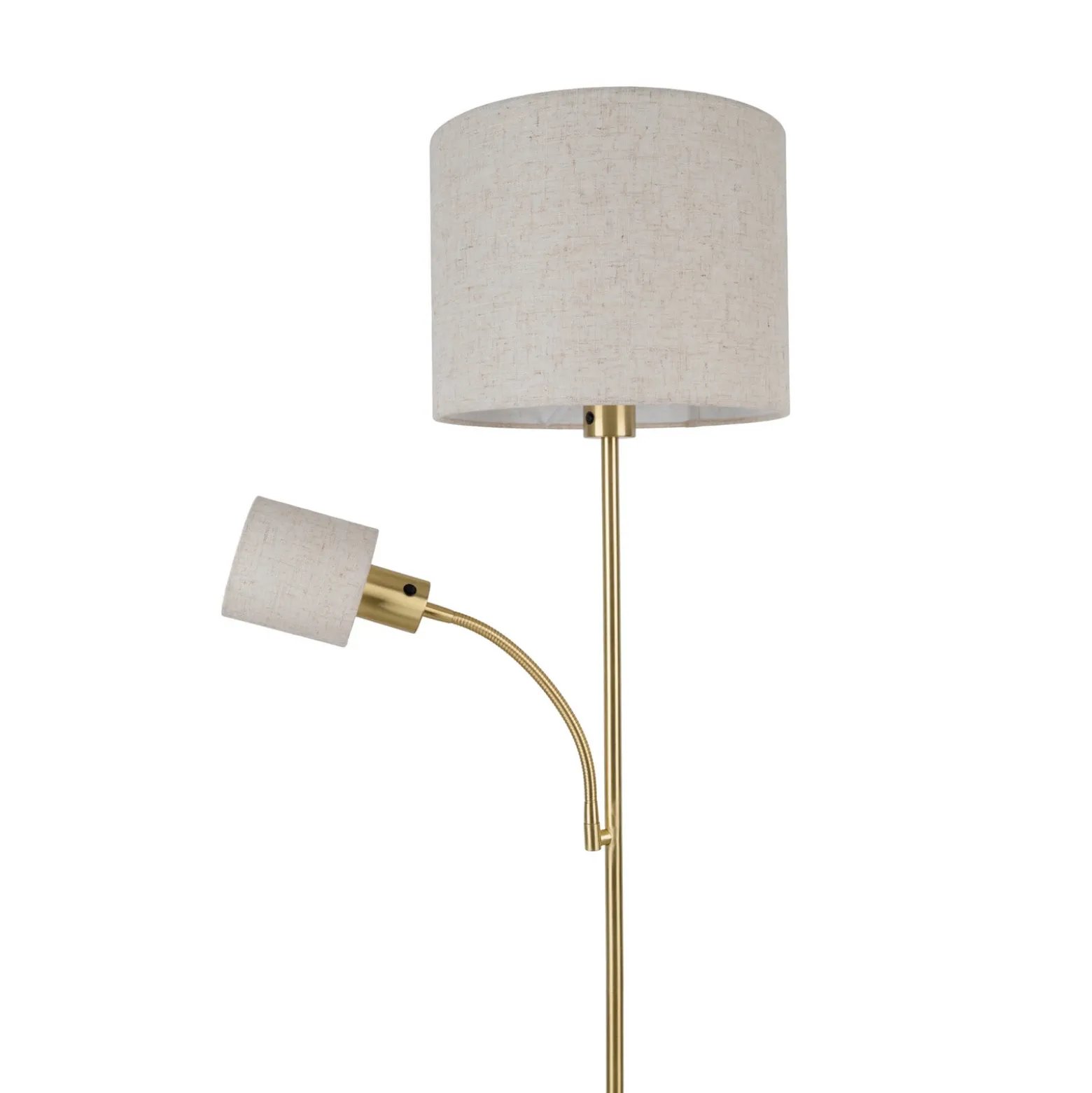 Lámpara de pie Filomena, beige/latón, textil, brazo de lectura, E27, E14