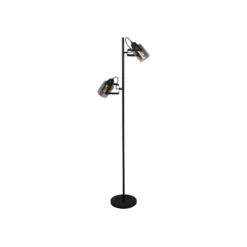 Lámpara de pie Fumoso, 2 luces, altura 143 cm, negro/gris humo