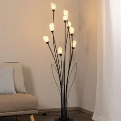 Lámpara de pie Gloriosa, negro, cristal, 9 luces