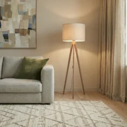 Lámpara de pie Grand, beige/nogal, altura 145 cm, E27