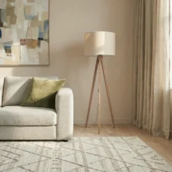 Lámpara de pie Grand, beige/nogal, altura 145 cm, E27