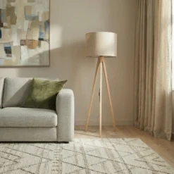 Lámpara de pie Grand, beige/pino, altura 145 cm, E27