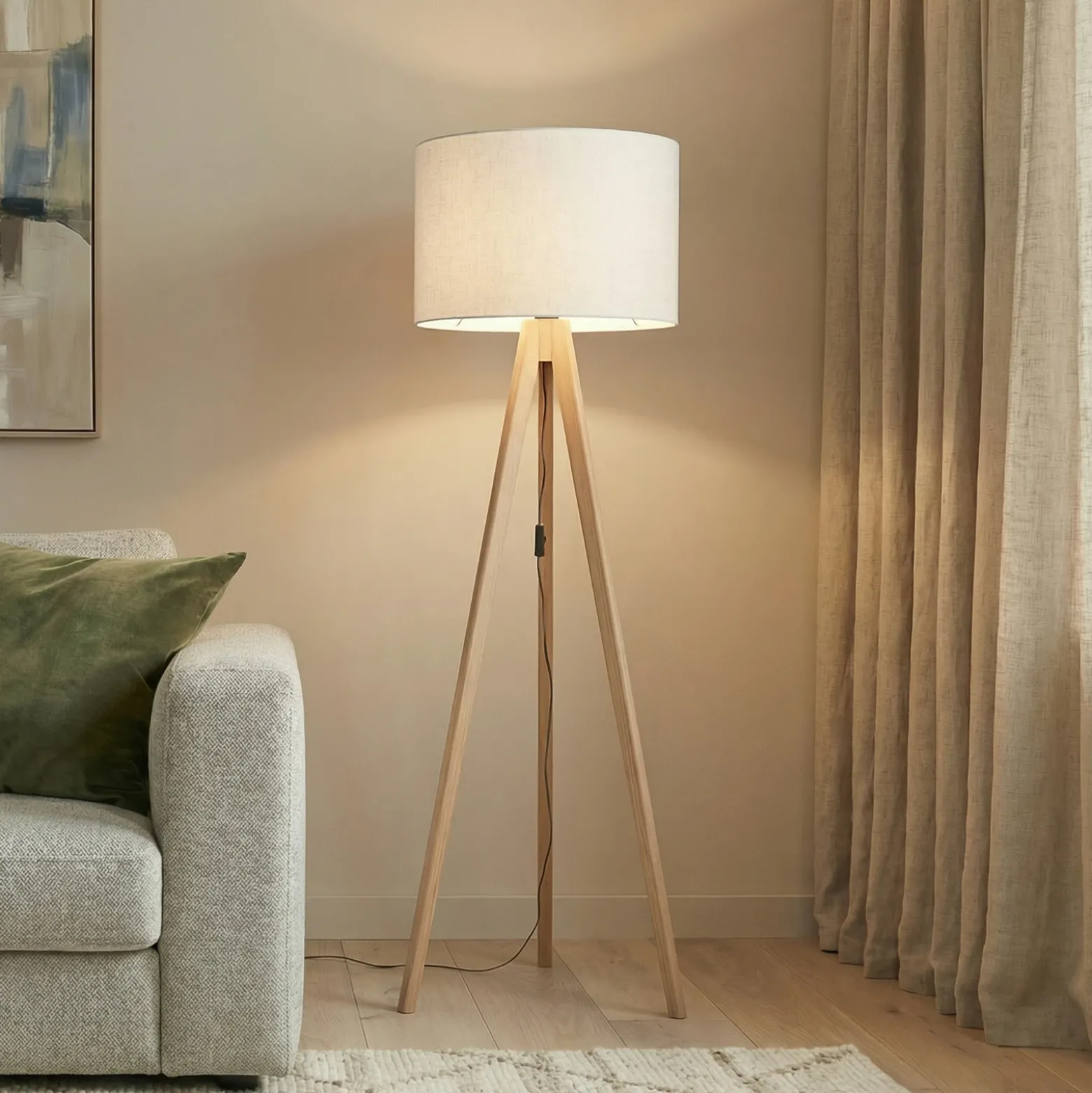 Lámpara de pie Grand, crema/pino, altura 145 cm, E27