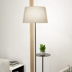 Lámpara de pie Hotel, beige/negro, altura 150 cm, tela/metal