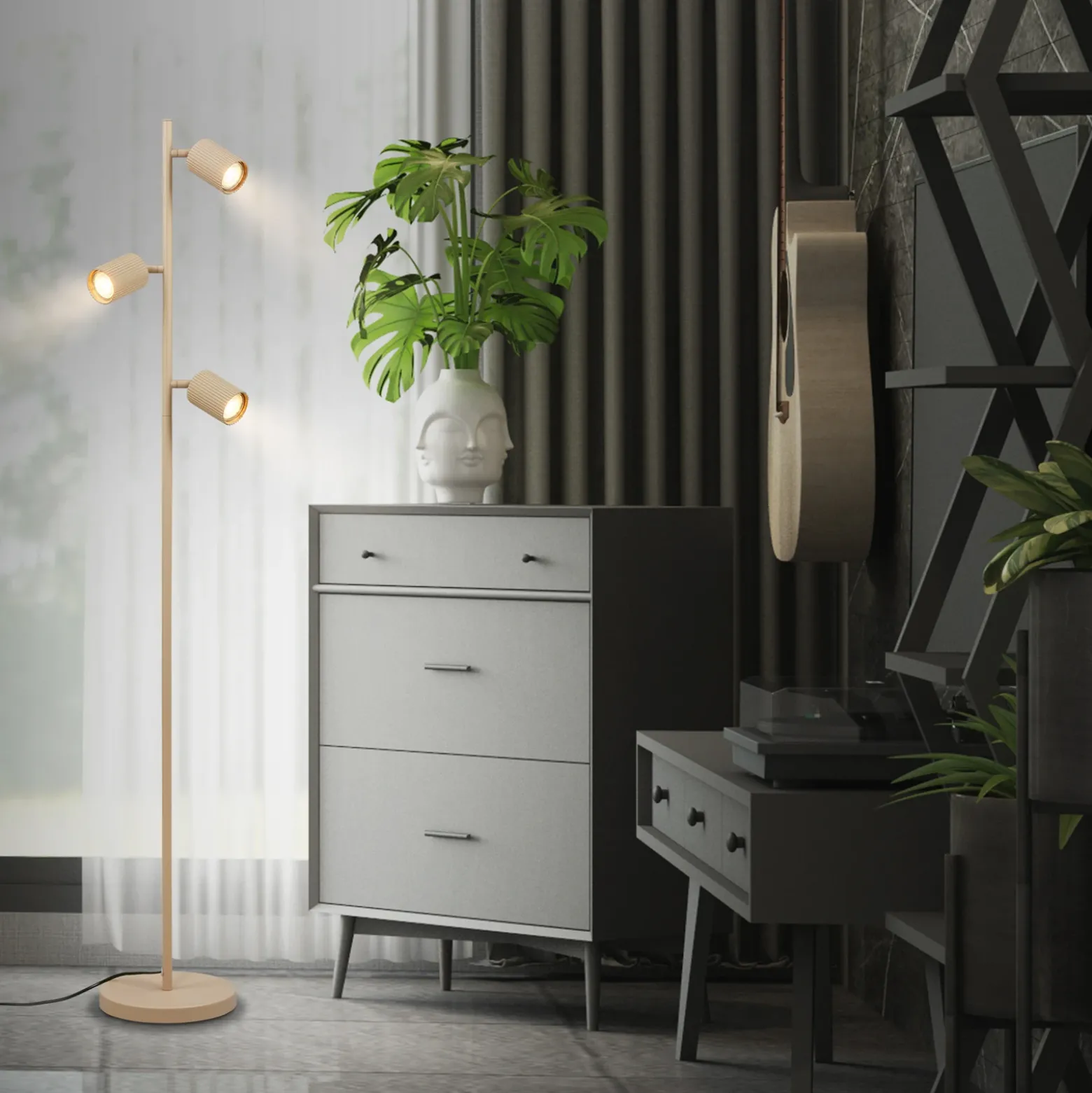 Lámpara de pie Ida, beige, 3 luces, altura 141 cm, GU10