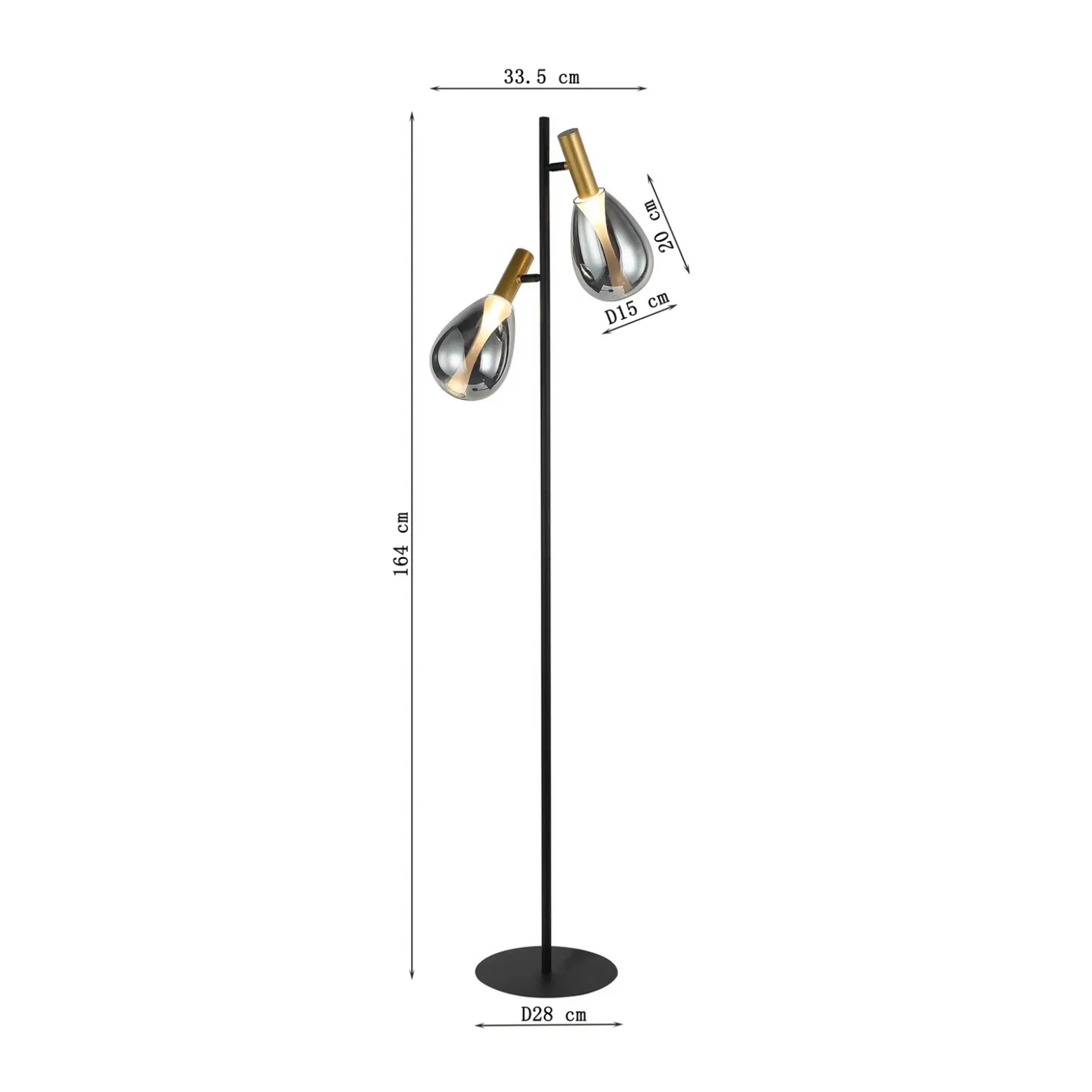 Lámpara de pie KARE Fari, gris, cristal, altura 164 cm, 2 luces, G9