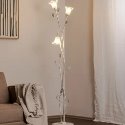 Lámpara de pie Lancia, color marfil, 3 luces, hierro, cristal
