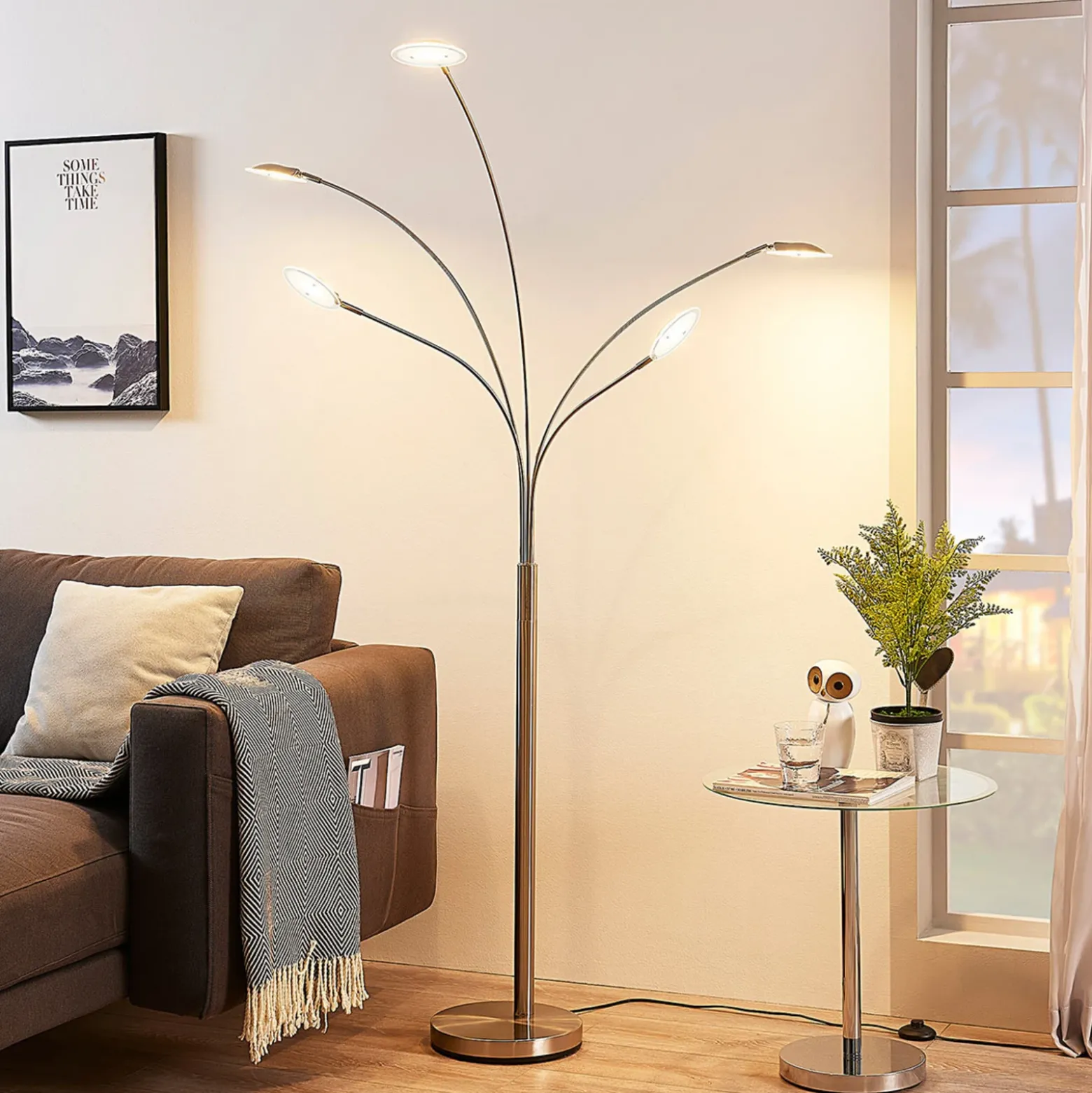 Lámpara de pie LED Anea de Lindby, 179 cm, 5 luces, color níquel