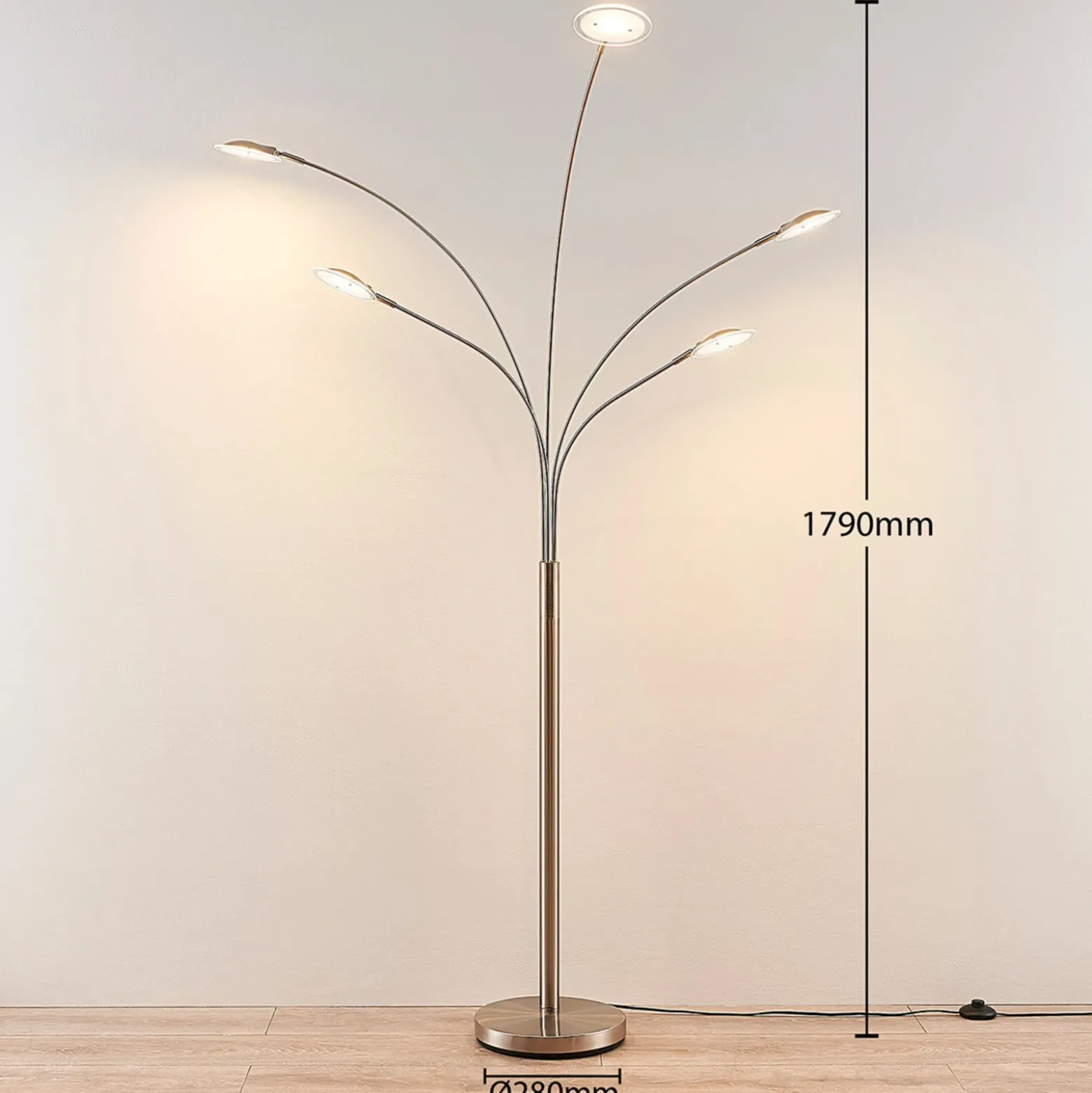 Lámpara de pie LED Anea de Lindby, 179 cm, 5 luces, color níquel