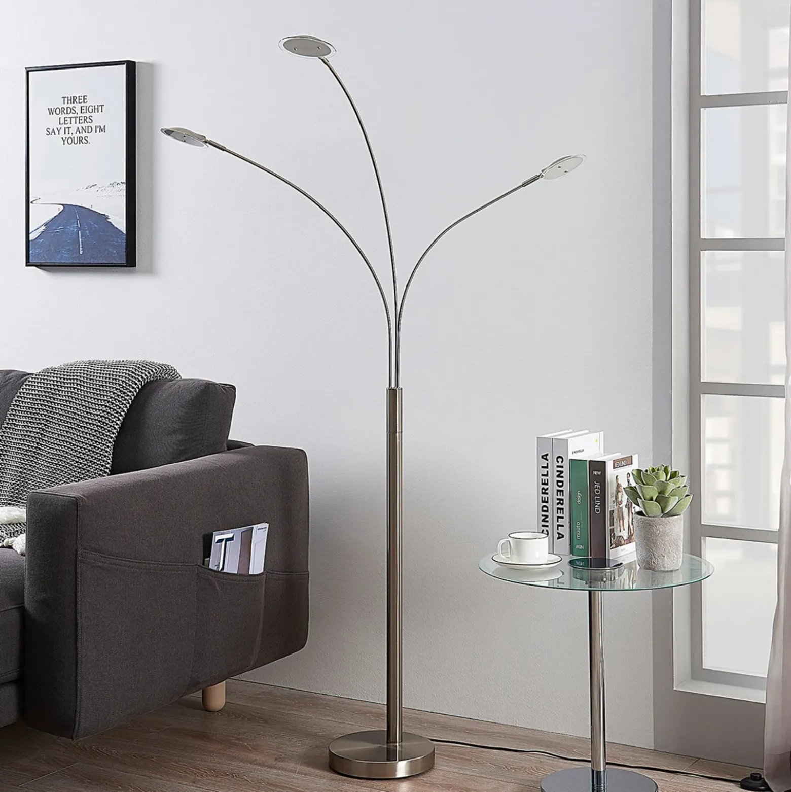 Lámpara de pie LED Anea de Lindby, 167 cm, 3 luces, color níquel
