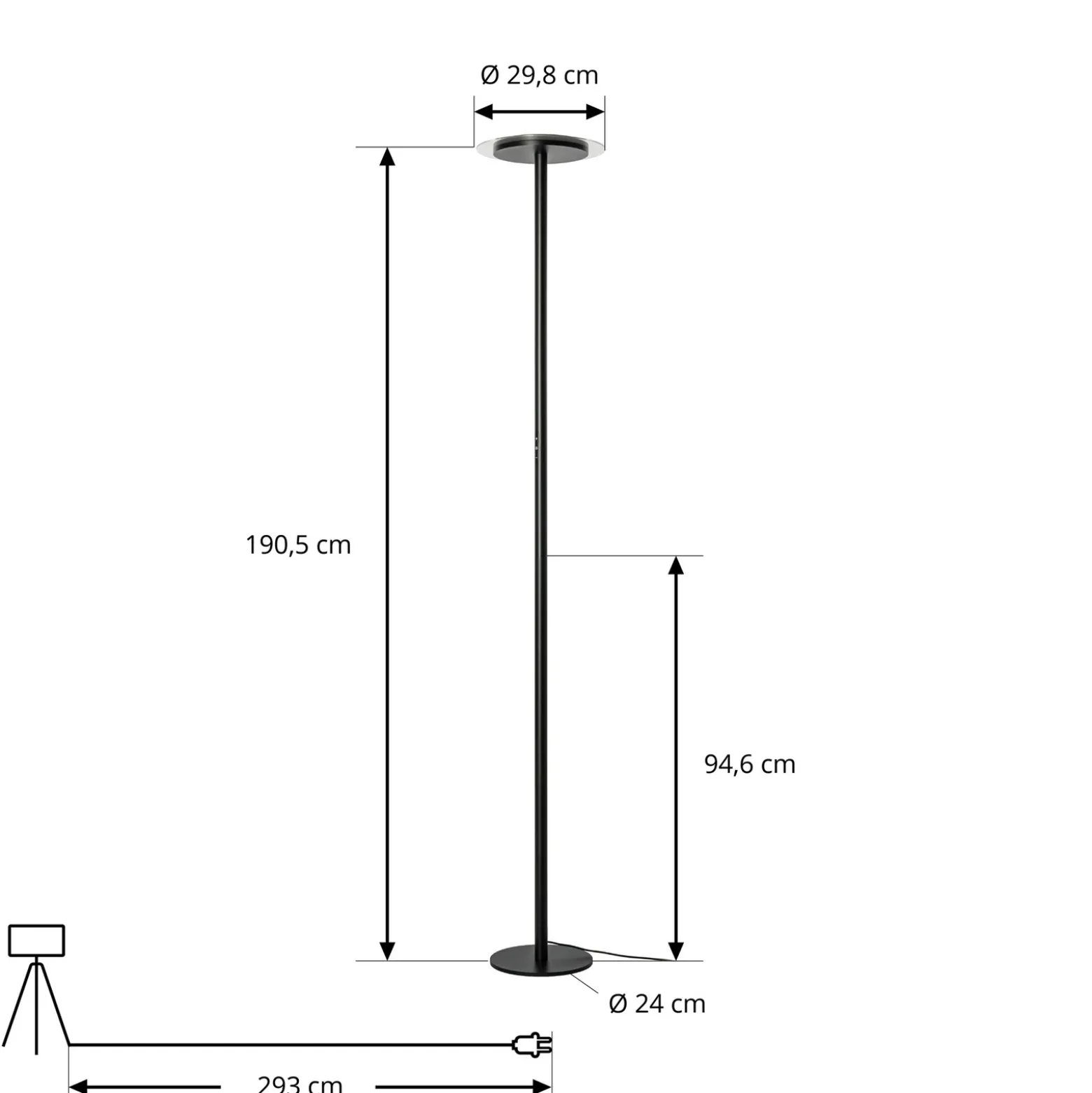 Lámpara de pie LED Arcchio Frile, negra, altura 190 cm, atenuable