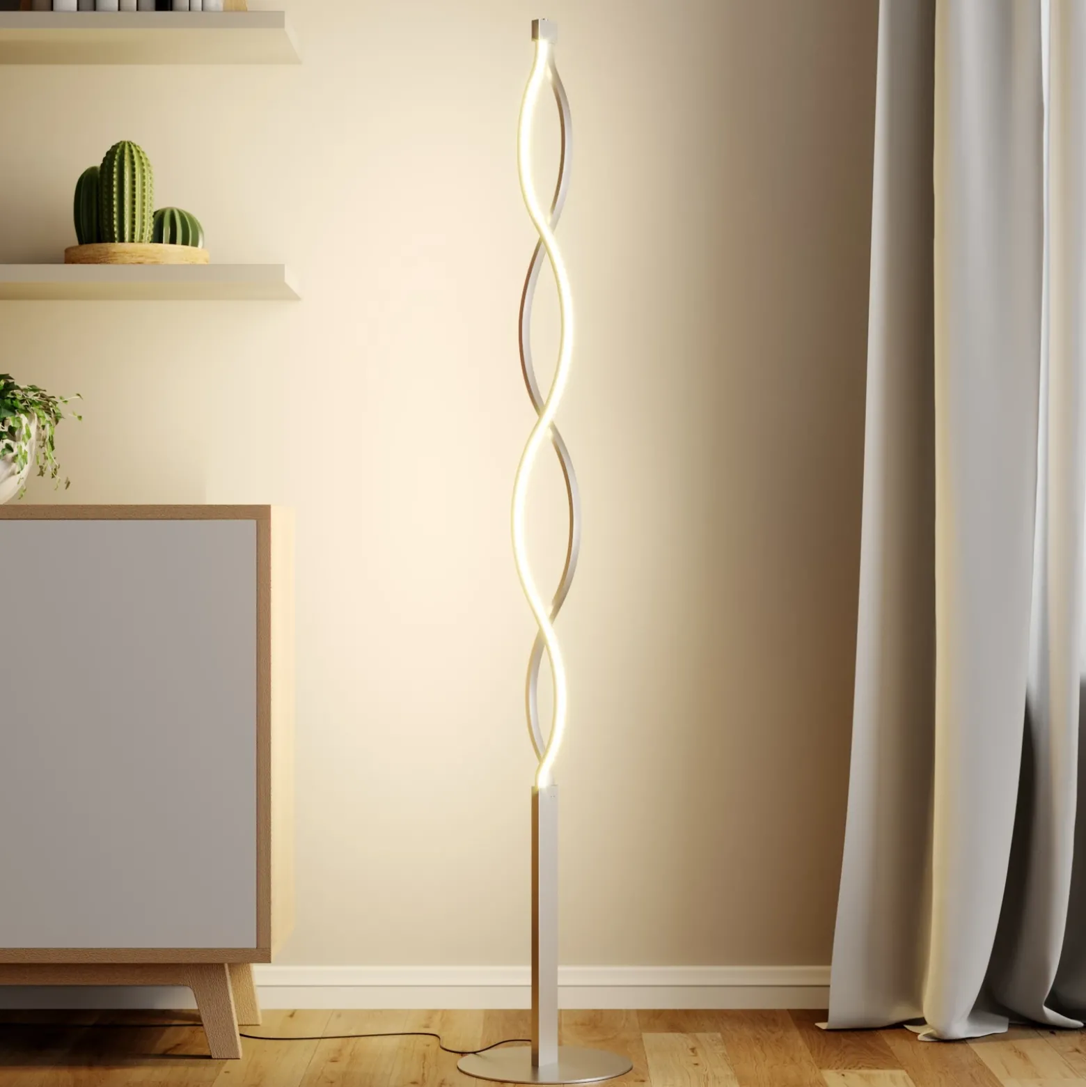 Lámpara de pie LED Auron de Lindby, color níquel, metal, regulador táctil