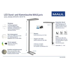 Lámpara de pie LED con sensor MAULjuvis, blanco, 196 cm, base, atenuable