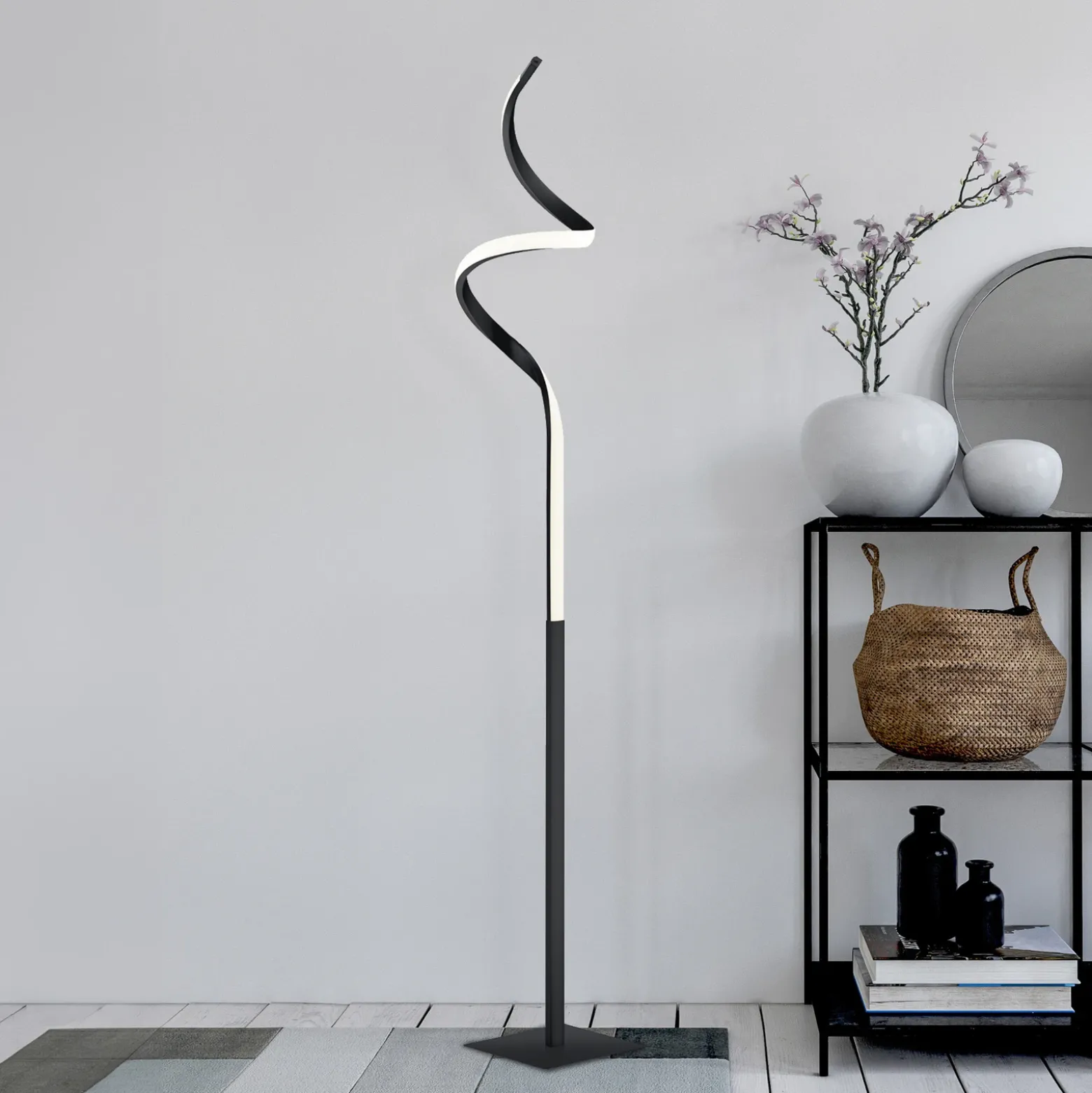 Lámpara de pie LED Course, negro mate, 3.000 K, altura 145 cm