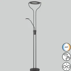 Lámpara de pie LED Davos, negro, altura 180 cm, 2 luces, CCT