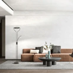 Lámpara de pie LED Davos, negro, altura 180 cm, 2 luces, CCT